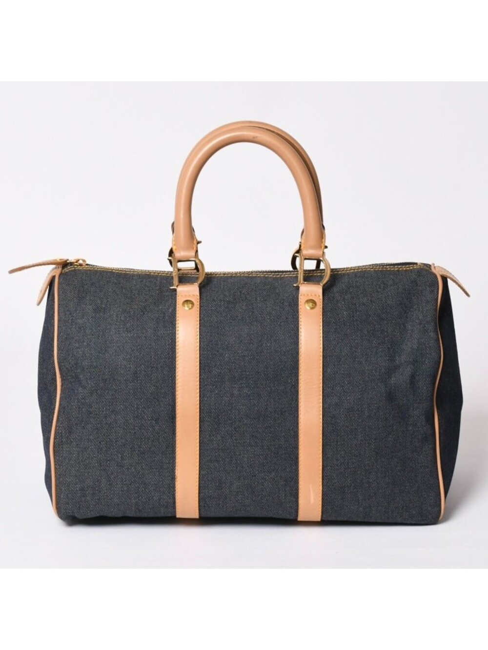 Dior Trotter Handbag Denim 35 Boston Gold